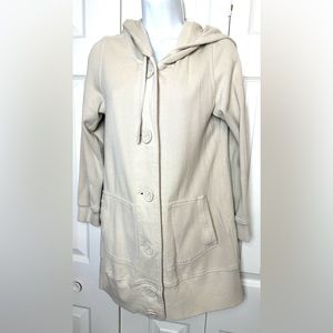 KLEĒN Hooded Sweatshirt Jacket Coat Natural Beige Ivory Pockets Long Lagenlook